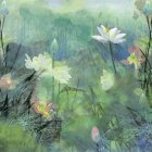 Watercolor of White Flowers in Lush Green Grass