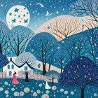 Colorful Surreal Illustration of Whimsical House and Moonlit Landscape