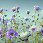 Delicate Purple and White Cosmos Flowers in Dreamy Meadow