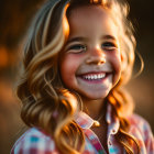 Curly-Haired Girl Smiling with Flowers in Soft Light