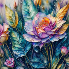 Colorful Digital Painting of Luminous Lotus Flowers on Soft Blended Background