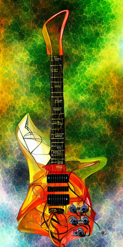 Colorful Electric Guitar Illustration on Textured Background