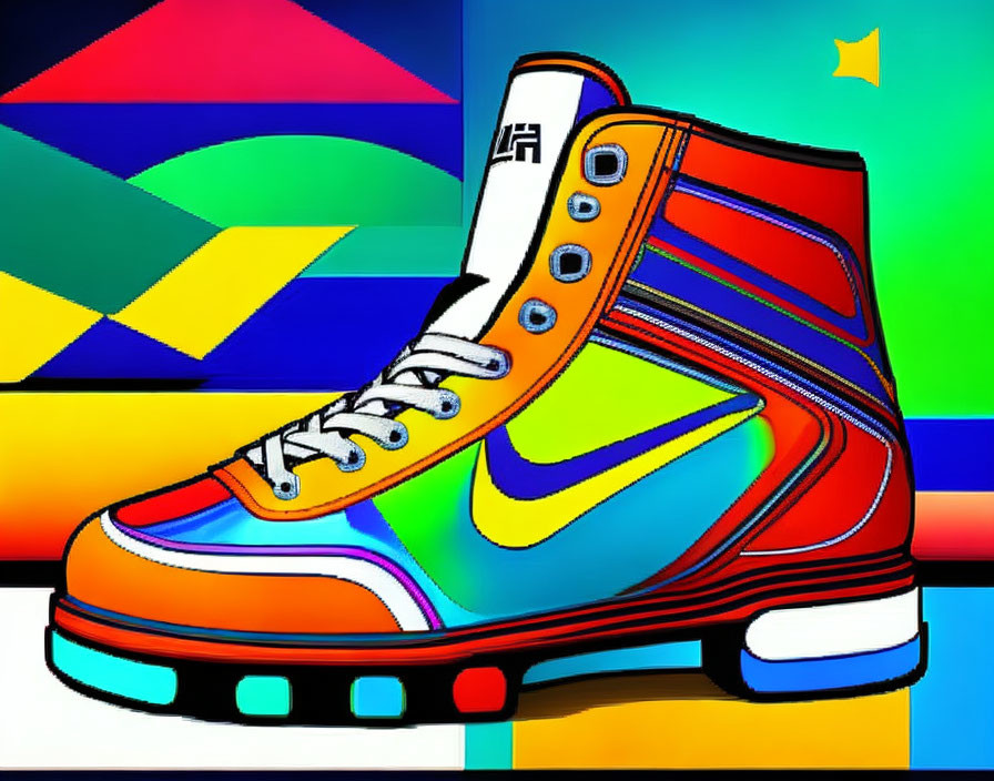 Colorful Sneaker Illustration on Geometric Background