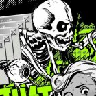 Bold Black and Yellow Cartoonish Skeleton Design