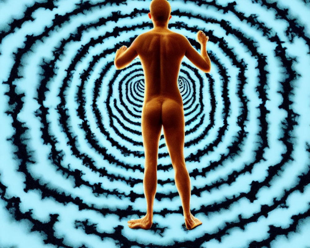 Human Figure with Flexed Arms in Psychedelic Circle Background