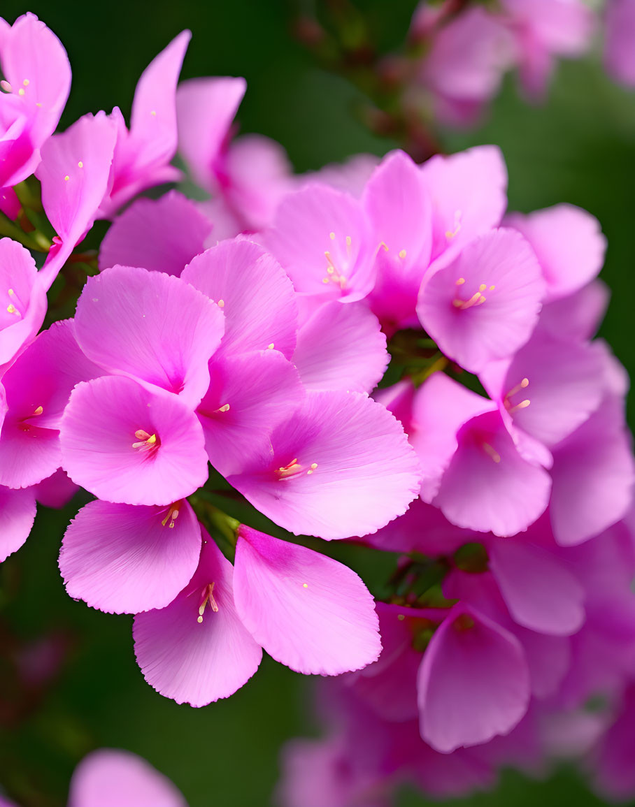 Vibrant Pink Flowers with Yellow Stamens on Green Background