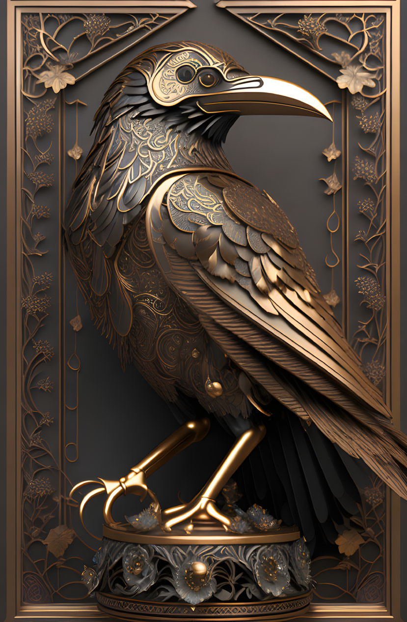 Bronze metal raven,