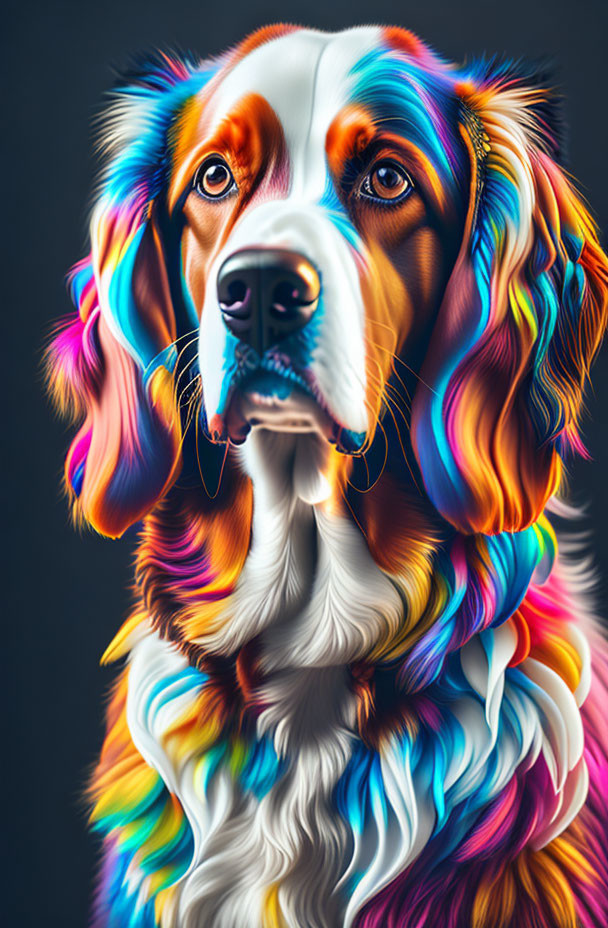 Colorful Spaniel Dog Artwork with Neon Hues