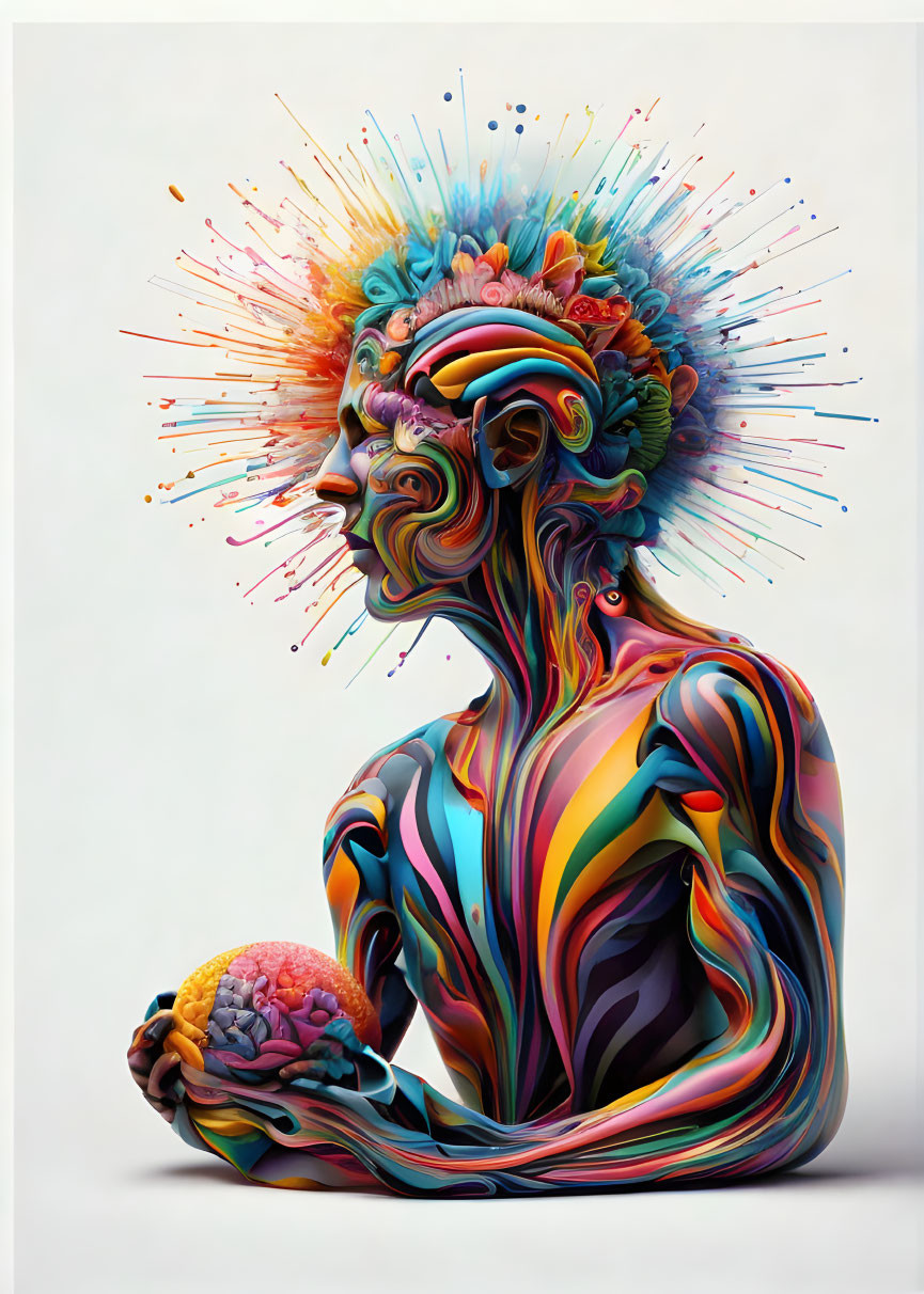 Colorful Human Profile with Brain Explosion Illustration