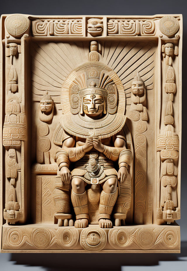 Intricately Carved Mesoamerican Deity Figure on Throne