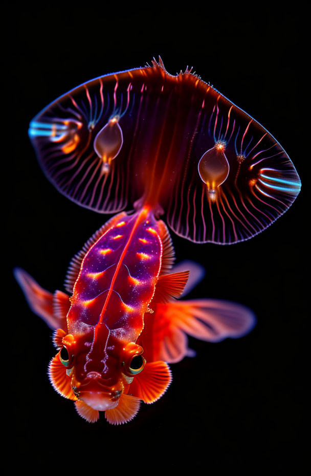 Colorful Red-Orange Mandarinfish with Blue Patterns and Detailed Fins