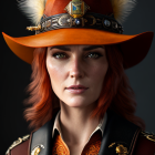 Digital artwork featuring woman with stylized makeup and orange hat.