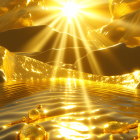 Sunlight Sparkling Over Golden Glitters and Nuggets: Radiant Light Beams Reflecting on Sh