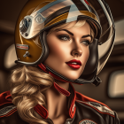 Digital portrait of woman with racing helmet and leather jacket