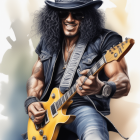 Stylized illustration of rock guitarist in top hat and sunglasses