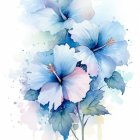 Blue butterfly and flower art with delicate butterflies and flora on white background