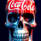 Digital manipulation: Coca-Cola can with human skull top on dark blue background