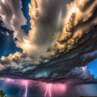 Dramatic thunderstorm with lightning strikes over tranquil desert landscape