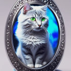 Intricate digital cat illustration in ornate oval frame