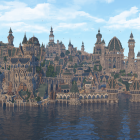 Fantasy cityscape with ornate spires and calm waters