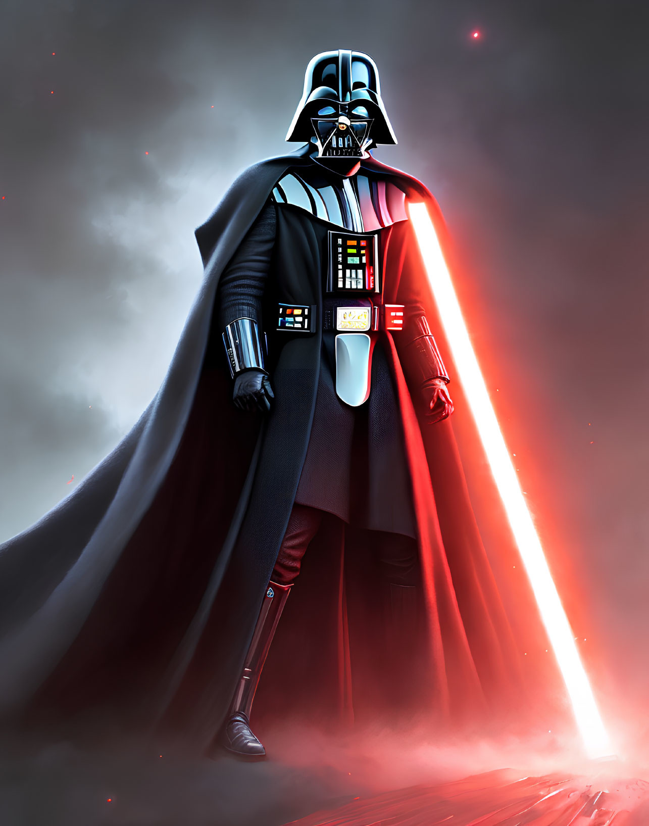 Digital Artwork: Figure in Black Armor with Red Lightsaber