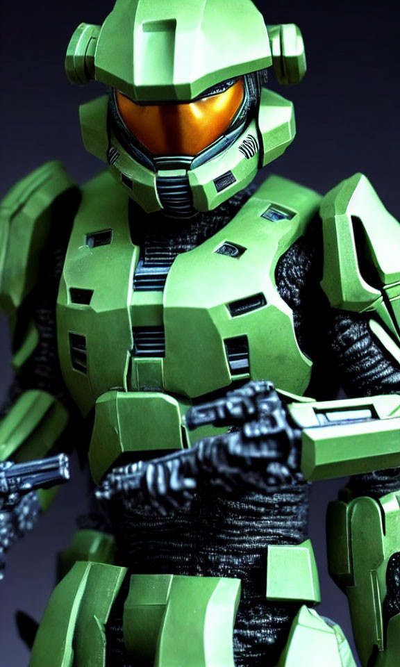 Detailed Green Armor Action Figure with Orange Visor