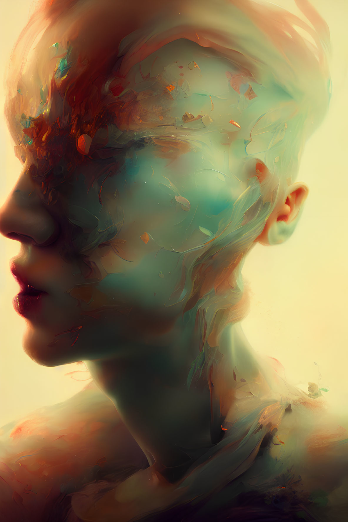 Abstract Profile Portrait with Vivid Colors and Textures