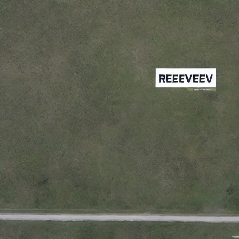 Aerial View of Green Grass Field with White Sign and Road