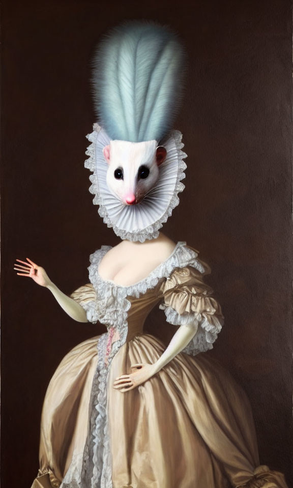 Surreal portrait: Ermine head on 16th/17th century woman's body with