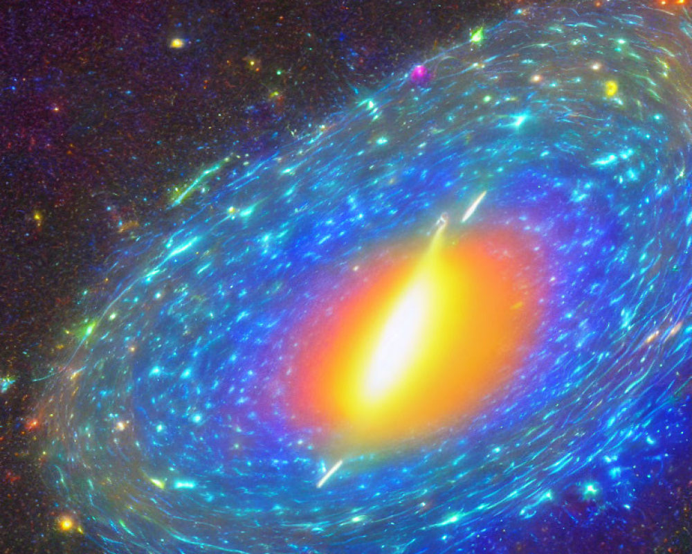 Spiral Galaxy with Blue and Aqua Swirling Arms and Bright Core