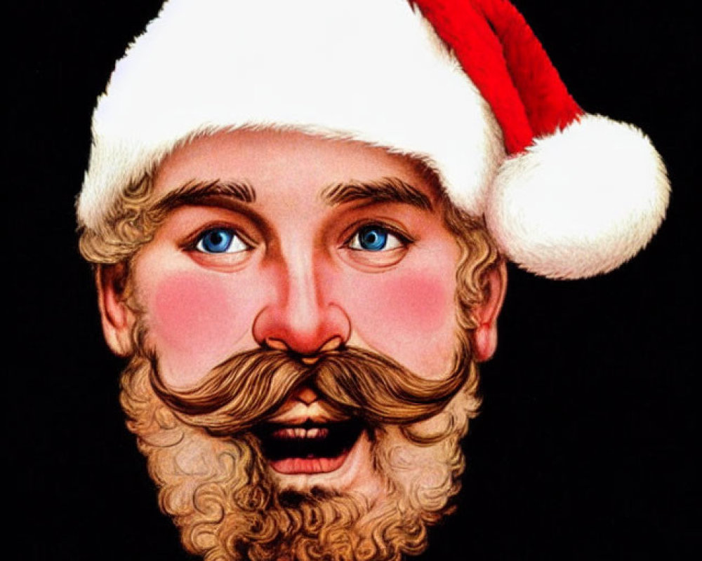 Illustration of Smiling Face with Santa Hat on Black Background