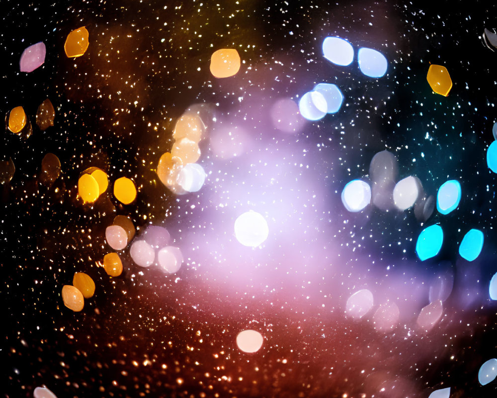 Colorful Bokeh Lights and Sparkling Stars on Abstract Cosmic Background