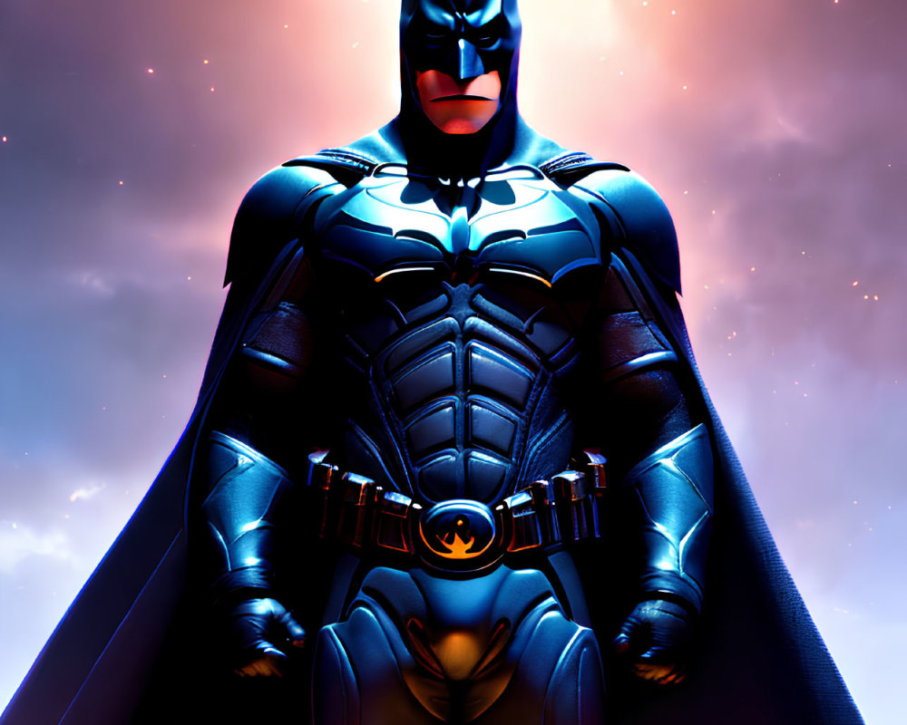 Batman Costume Figure Against Dramatic Sky