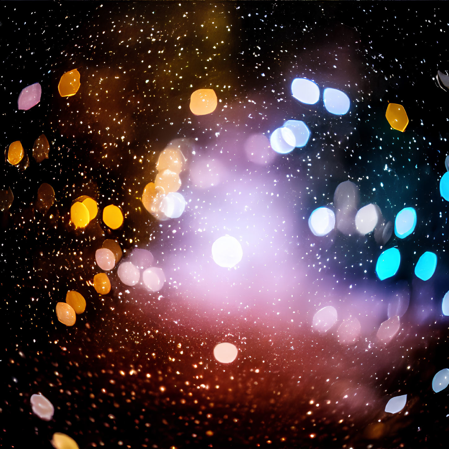 Colorful Bokeh Lights and Sparkling Stars on Abstract Cosmic Background