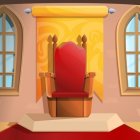 Luxurious Red Throne on Raised Platform with Golden Accents in Cream Room