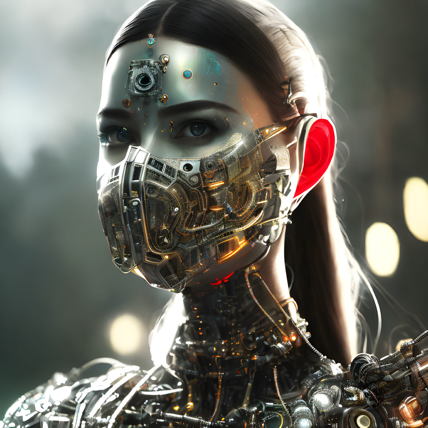 Detailed Hyper-Realistic Female Android with Glowing Elements