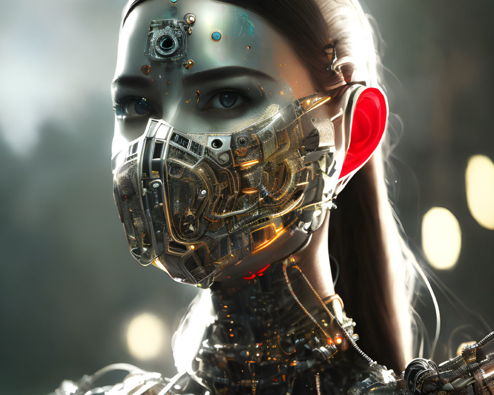 Detailed Hyper-Realistic Female Android with Glowing Elements