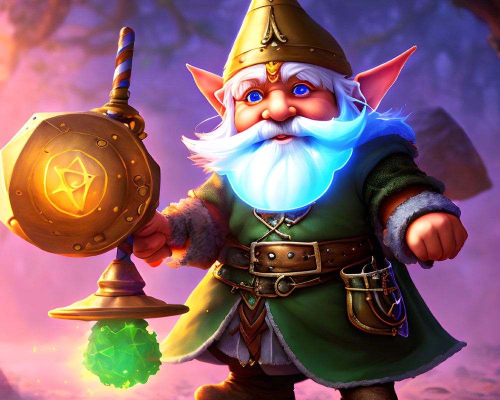 Colorful Fantasy Gnome with Lantern and Armor Illustration