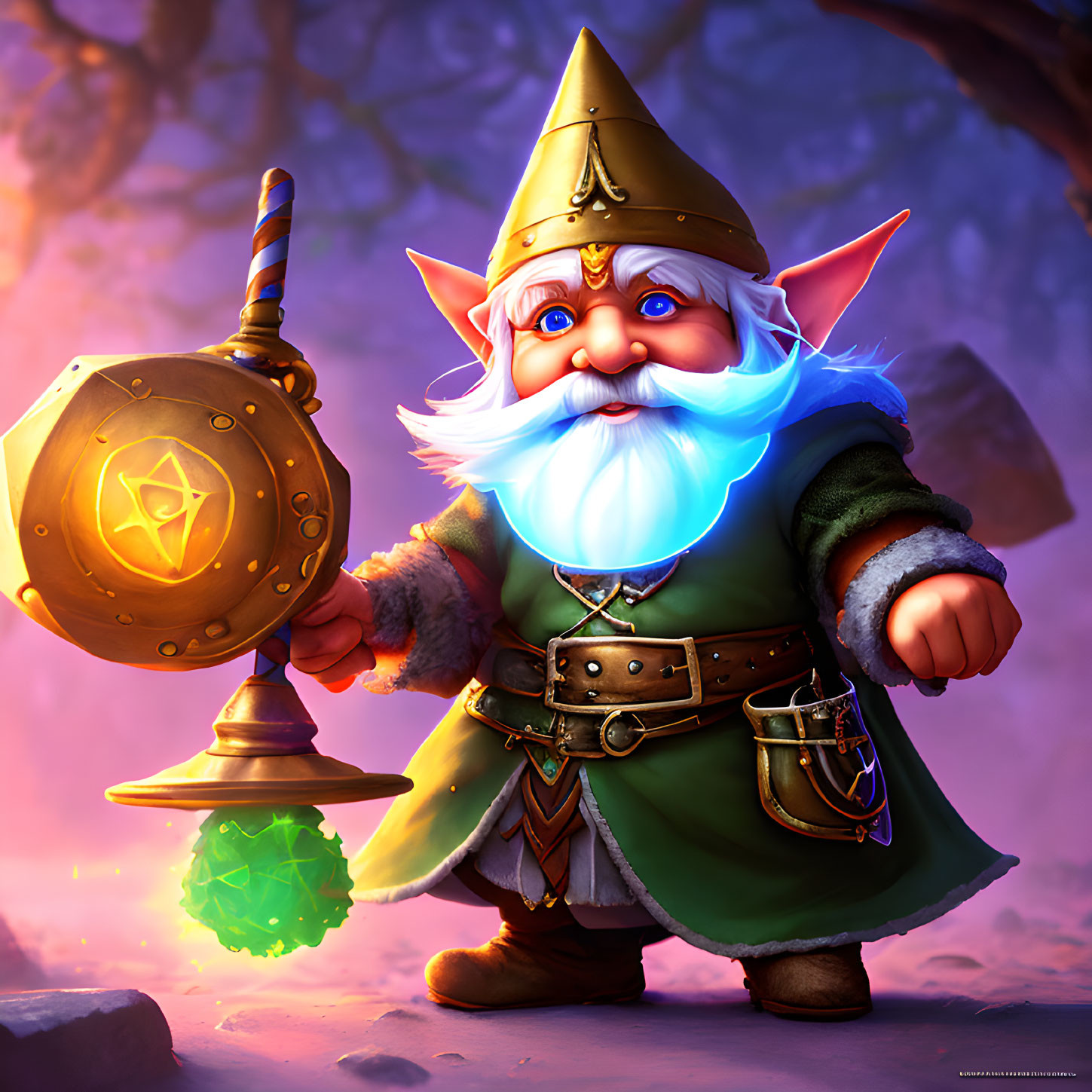 Colorful Fantasy Gnome with Lantern and Armor Illustration