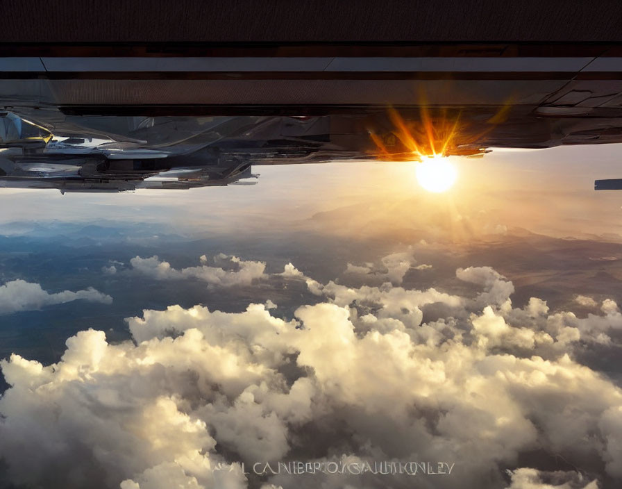 Airplane Window View: Sunrise Over Clouds with Wing and Engines