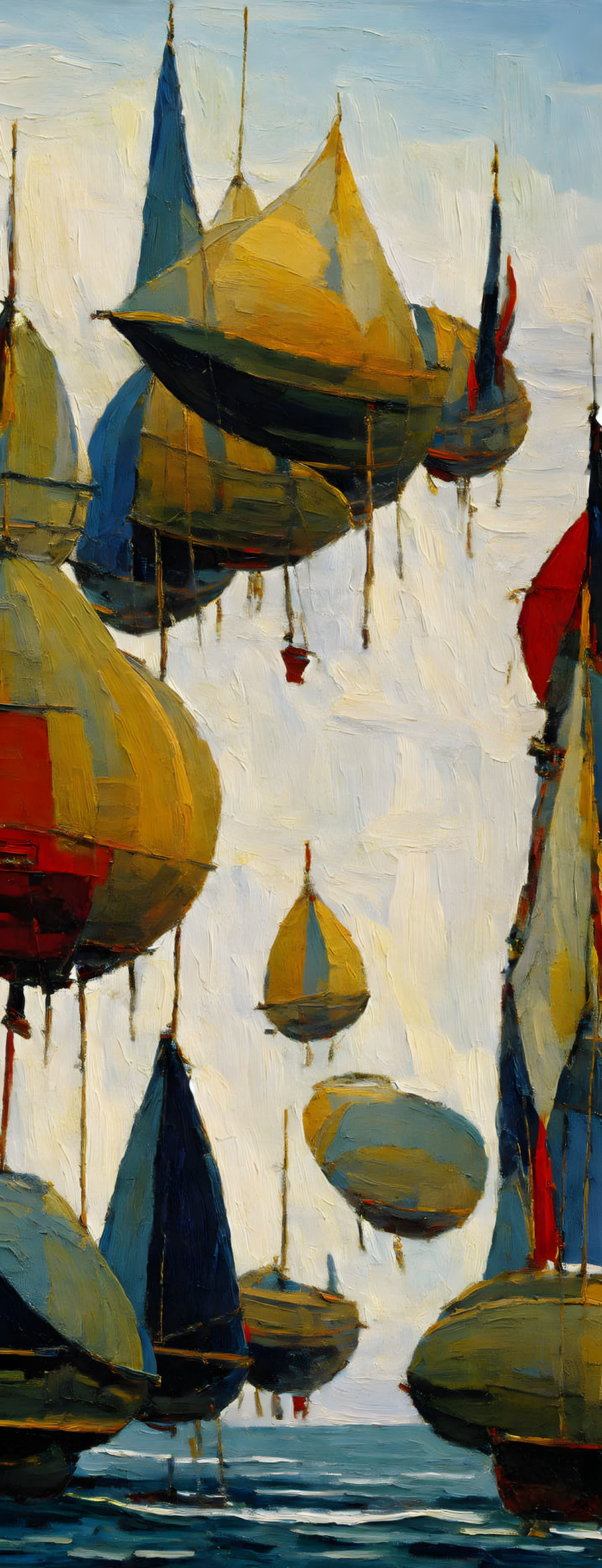 Colorful Sailboats Painting with Textured Sails and Bold Brushstrokes