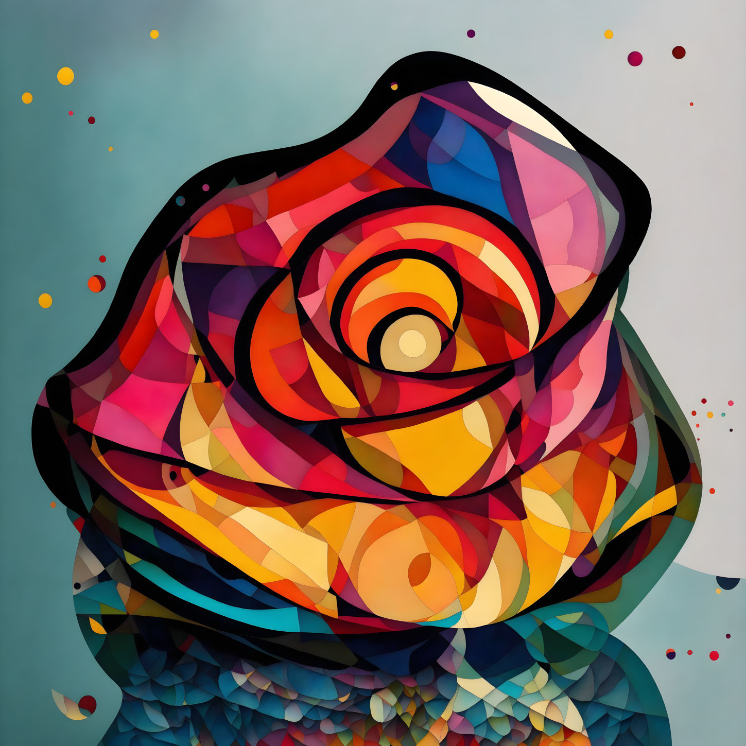 Abstract geometric rose with stained glass look on teal background