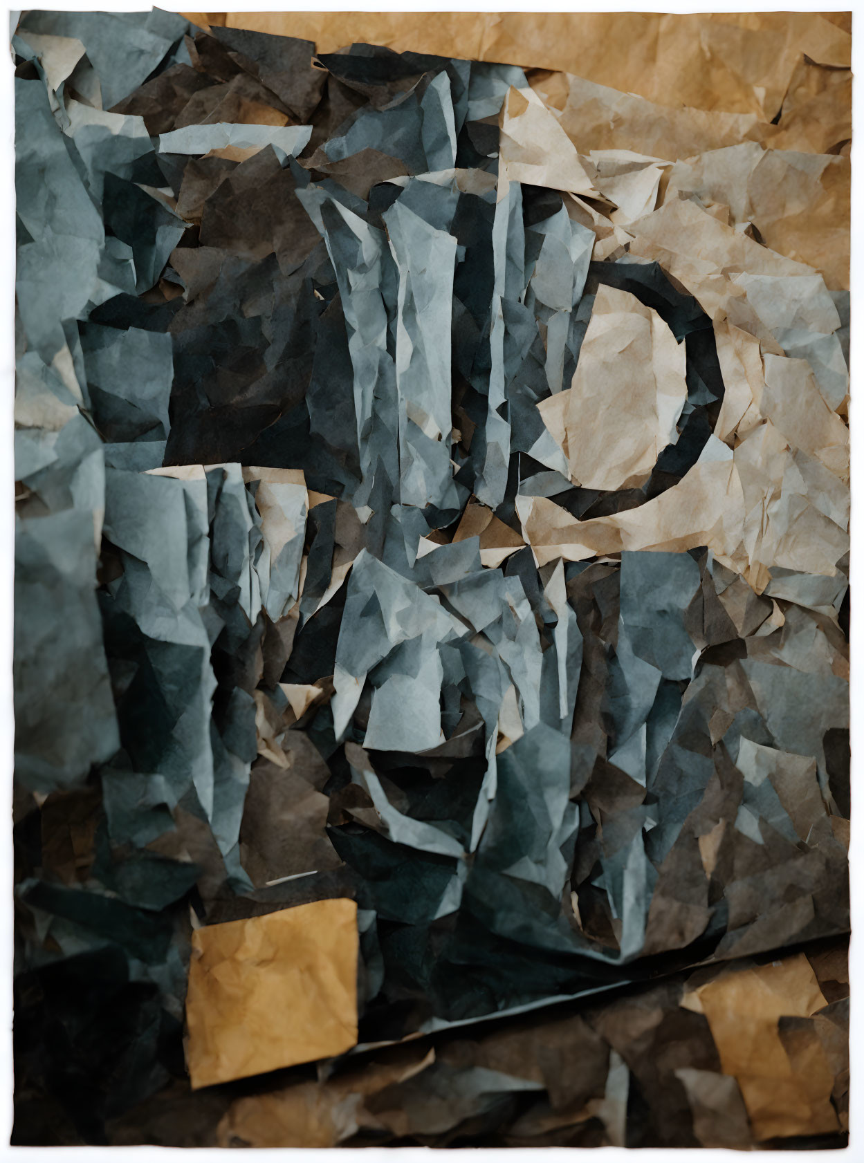 Abstract Collage Art: Crumpled Paper Shapes in Brown Tones