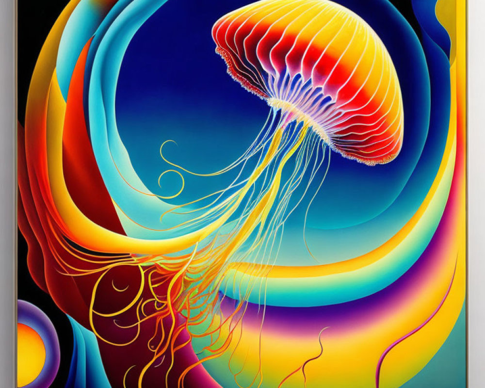 Colorful Jellyfish Painting with Swirling Background