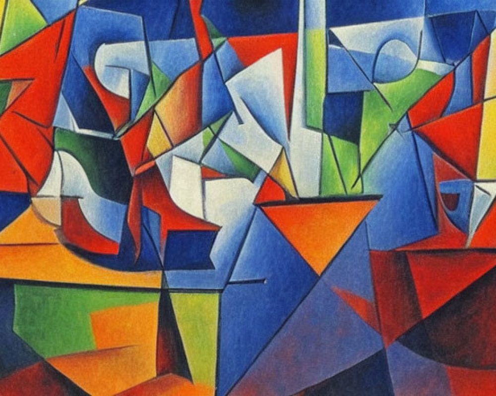 Colorful Cubist Painting with Bold Geometric Shapes