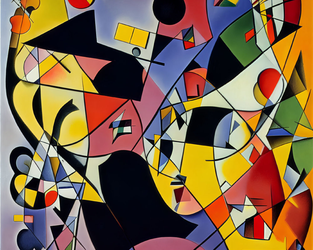 Colorful Abstract Geometric Painting with Varied Shapes and Bold Lines