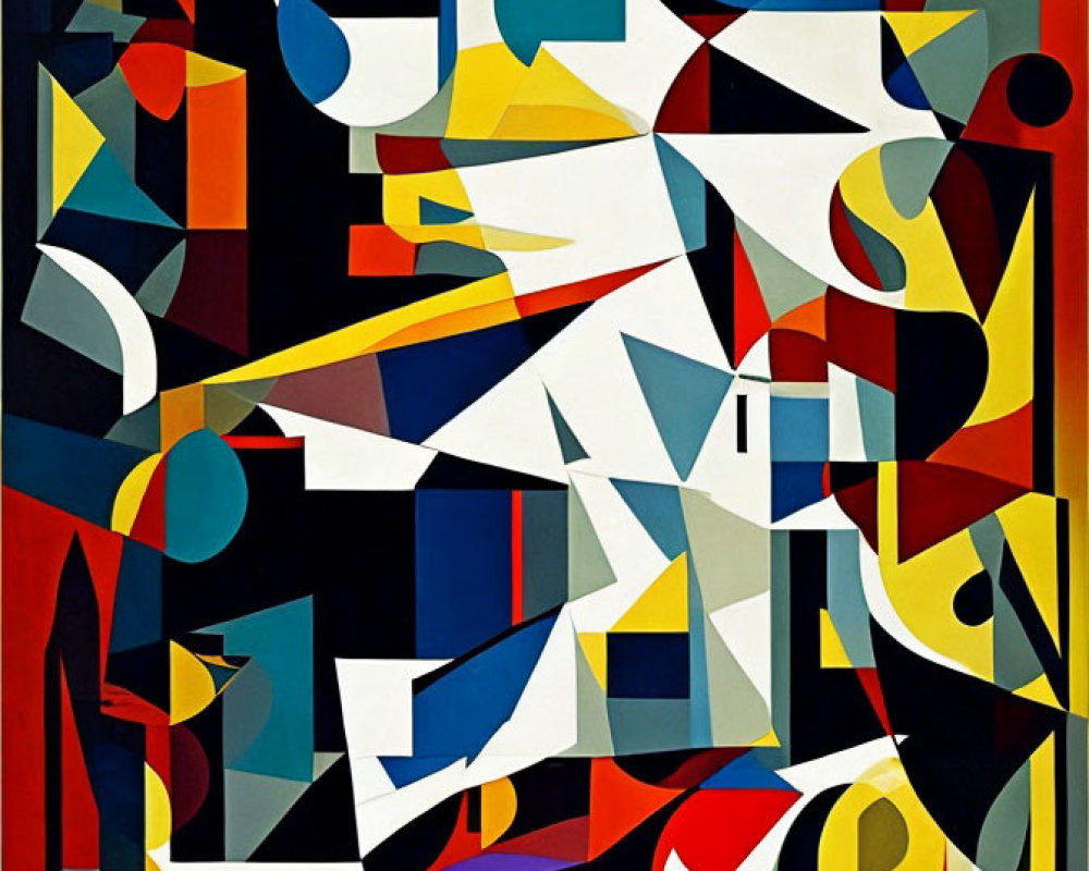 Vibrant Abstract Geometric Painting with Cubist Influence