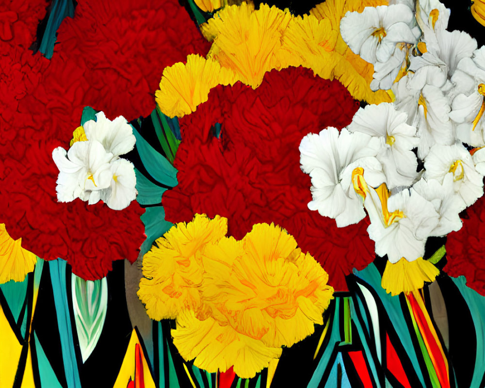 Colorful Floral Painting with Bold Decorative Style