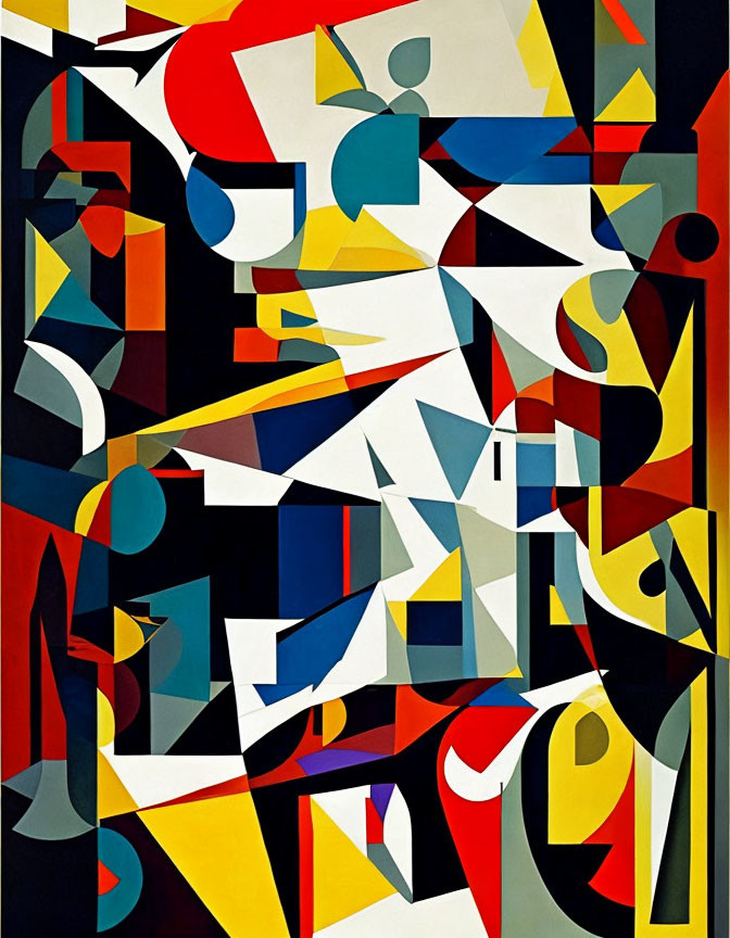 Vibrant Abstract Geometric Painting with Cubist Influence