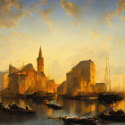 Tranquil Venetian Canal at Sunset with Moored Boats